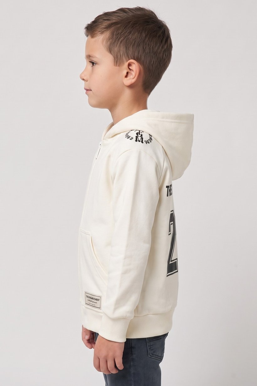 Kids Boy Brand Logo Full Zip Hoodie, Ivory