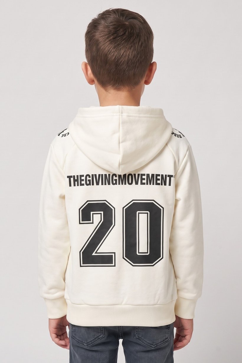 Kids Boy Brand Logo Full Zip Hoodie, Ivory