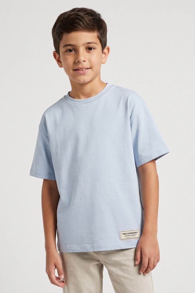 Kids Boy Crew Neck Short Sleeve Brand Logo T-shirt, Light Blue