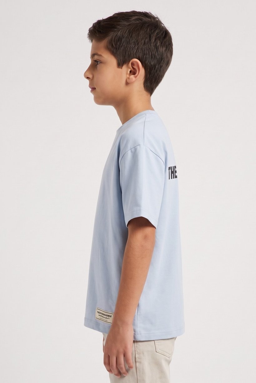 Kids Boy Crew Neck Short Sleeve Brand Logo T-shirt, Light Blue