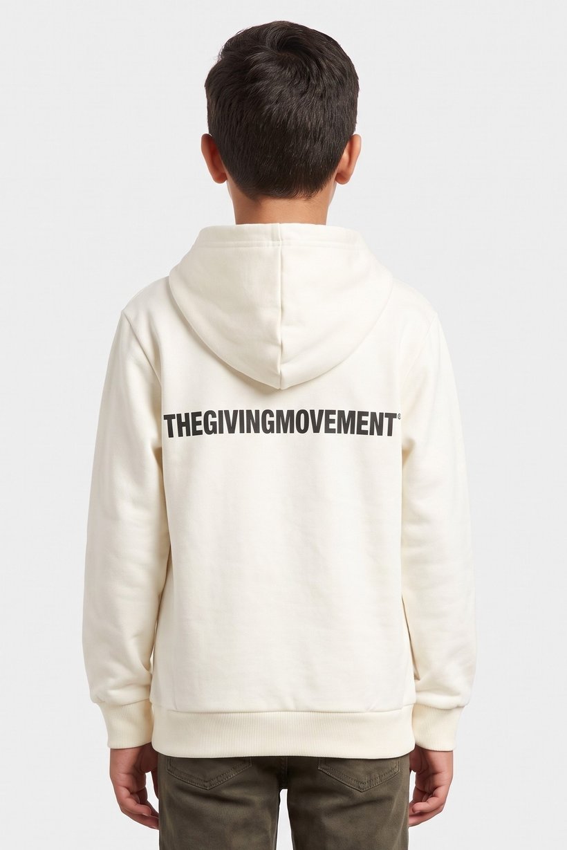 Kids Boy Brand Logo Long Sleeve Full Zip Hoodie, Ivory