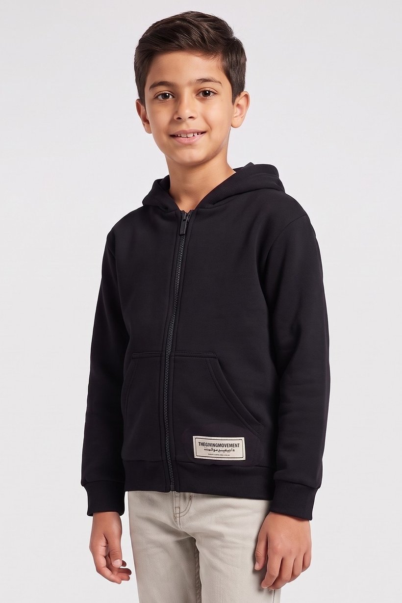 Kids Boy Oversized Brand Logo Long Sleeve Hoodie, Black