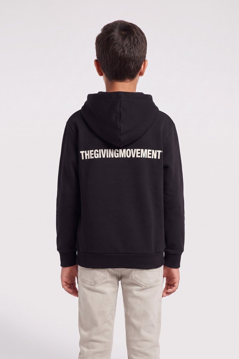 Kids Boy Oversized Brand Logo Long Sleeve Hoodie, Black