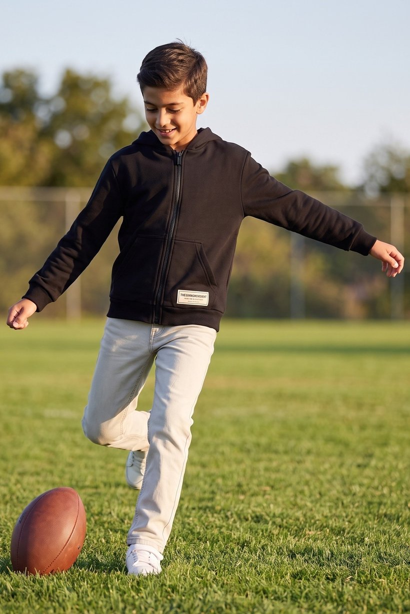 Kids Boy Oversized Brand Logo Long Sleeve Hoodie, Black