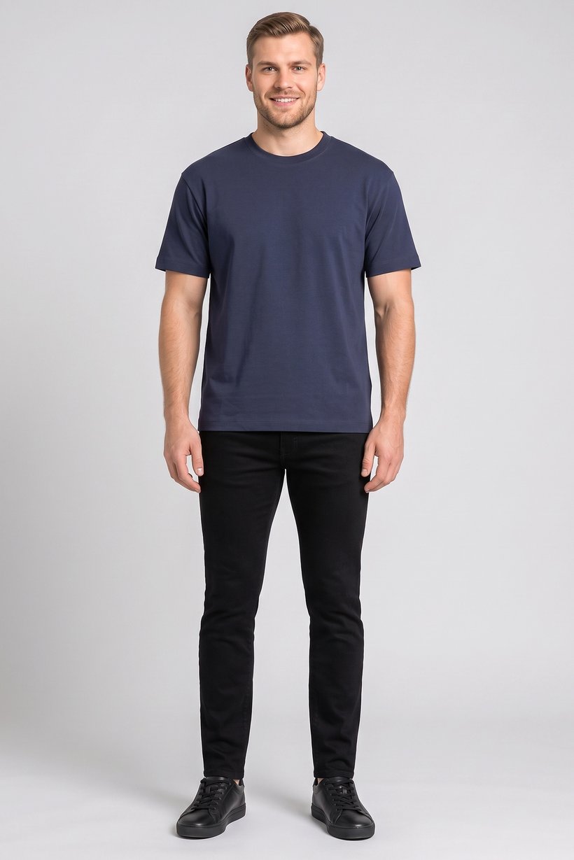 Men Crew Neck Short Sleeve Plain T-shirt, Navy Blue