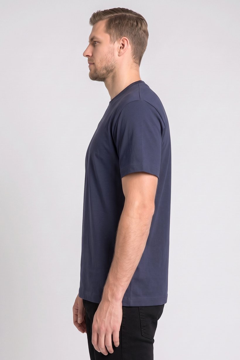 Men Crew Neck Short Sleeve Plain T-shirt, Navy Blue